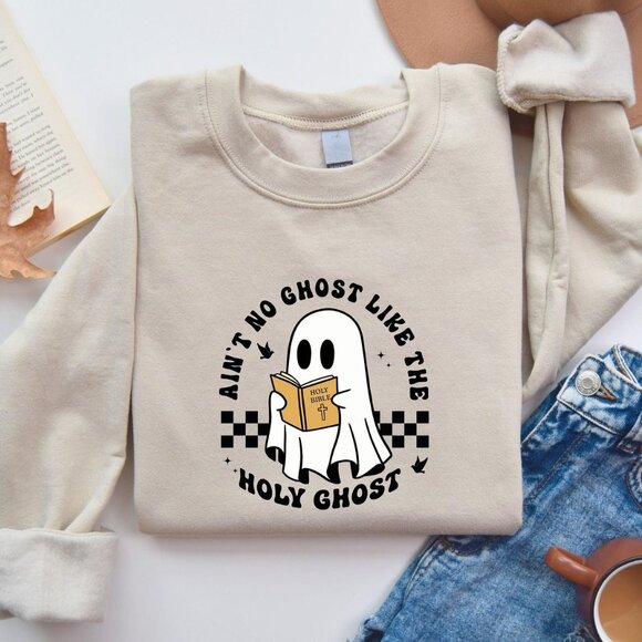 Funny Christian Halloween Sweatshirt, Religious Halloween Cute Ghost Christian - Picture 1 of 5